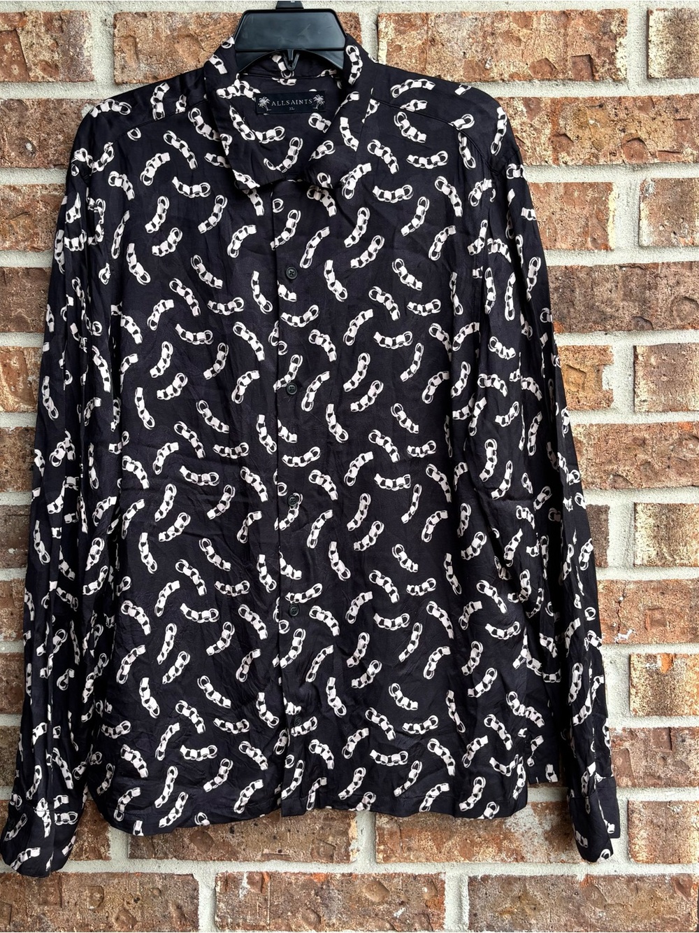 AllSaints Black Shirt with Cream Chain Motif